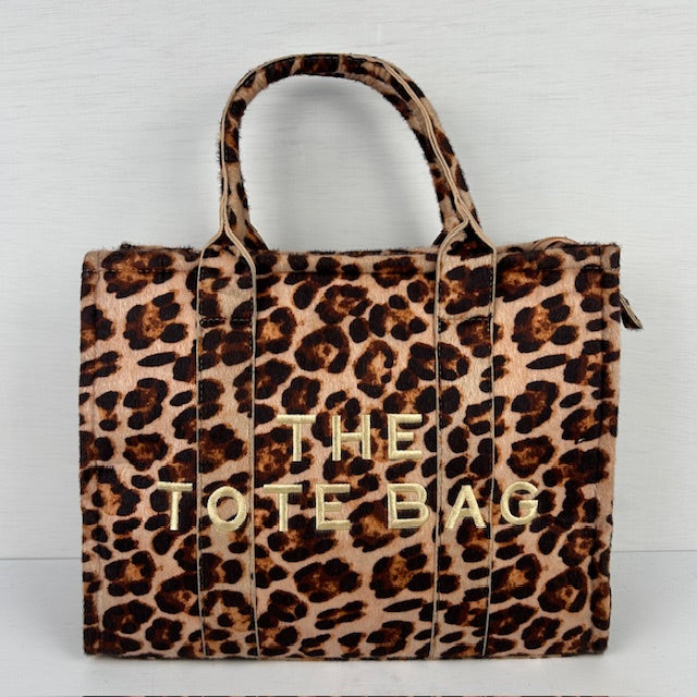 Tote bag met panterprint lichtbruin