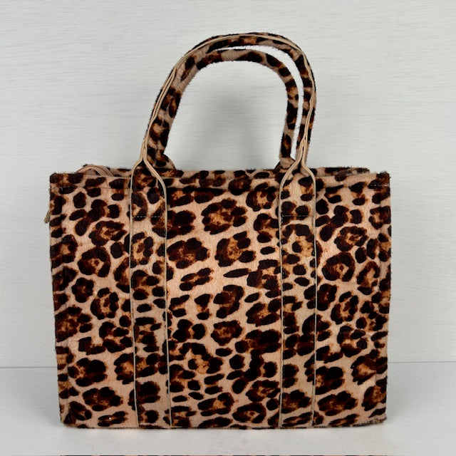 Tote bag met panterprint lichtbruin