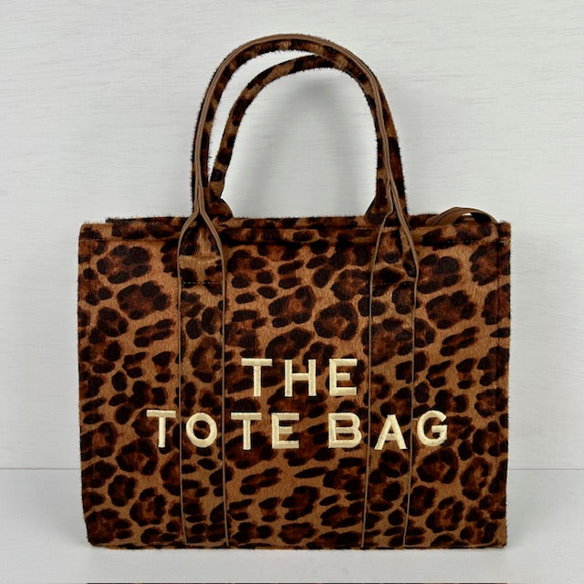 Tote bag met panterprint bruin