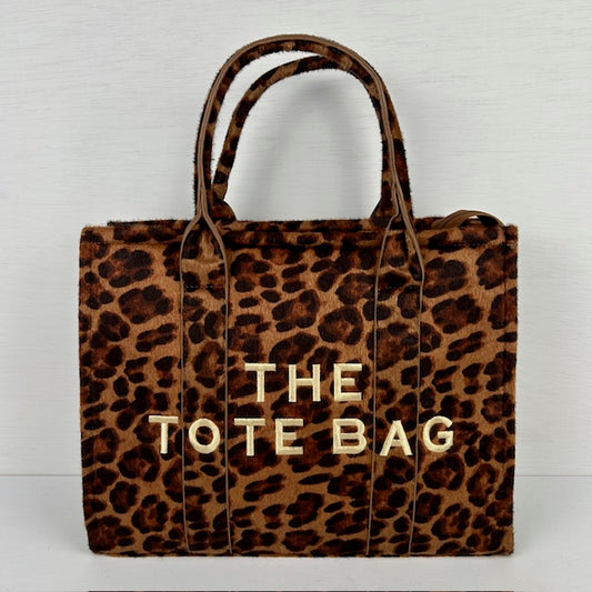 Tote bag met panterprint bruin