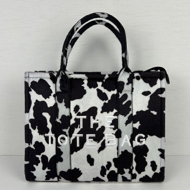 Tote bag met koeienprint zwart