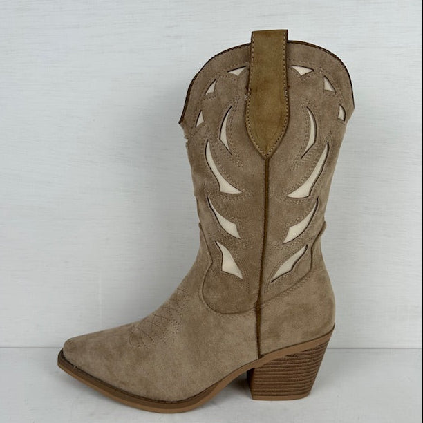 Suèdine cowboylaarzen met leatherlook details khaki