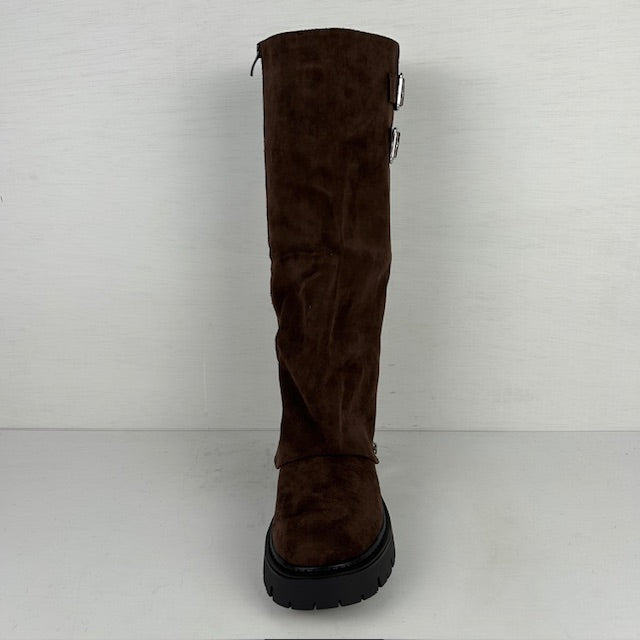 Suèdine boots met flap en gespjes bruin