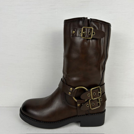 Leatherlook laarzen met gespjes bruin