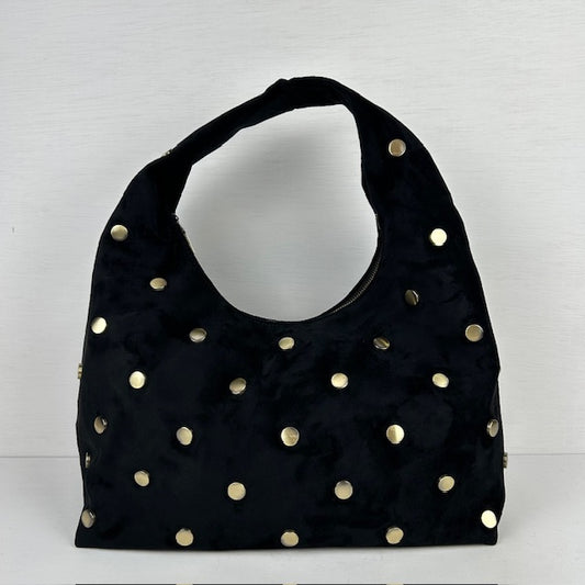 Trendy schoudertas met studs zwart