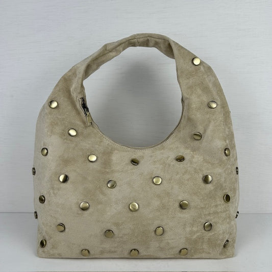 Trendy schoudertas met studs beige