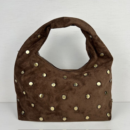 Trendy schoudertas met studs bruin