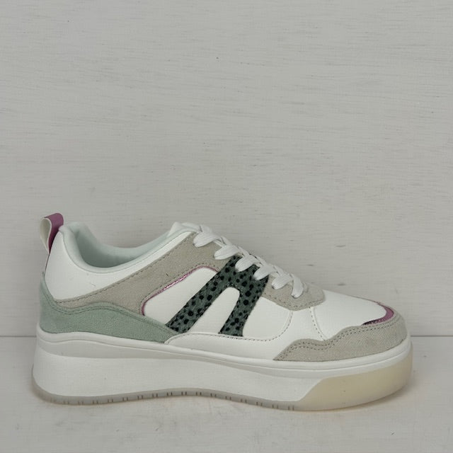 POSH by Poelman sneakers wit met grijs en groen