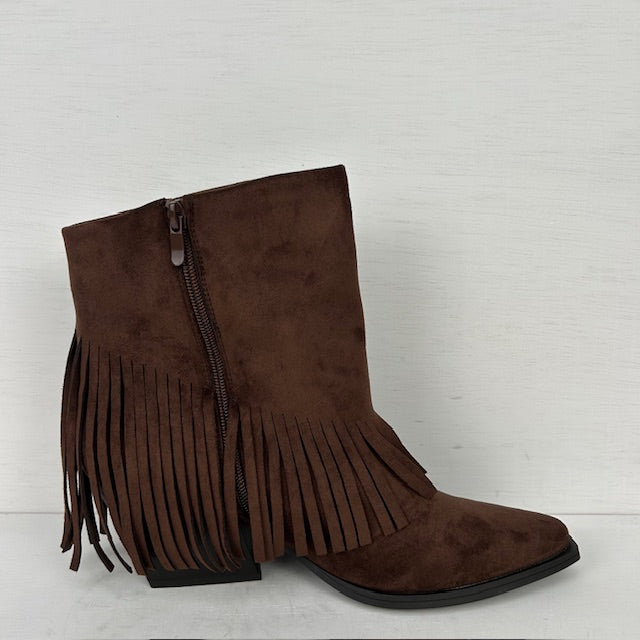 Suèdine cowboylaarsjes met franjes bruin