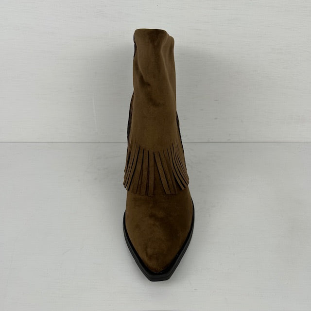 Suèdine cowboylaarsjes met franjes donker taupe