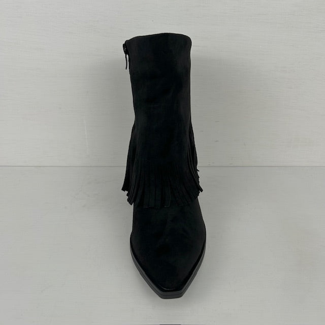 Suèdine cowboylaarsjes met franjes zwart