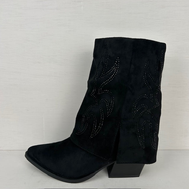 Suèdine cowboylaarsjes met shiny flap zwart