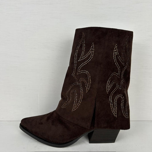 Suèdine cowboylaarsjes met shiny flap bruin