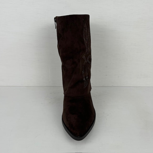 Suèdine cowboylaarsjes met shiny flap bruin