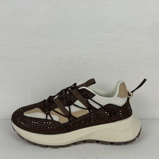 Sneakers met shiny details bruin