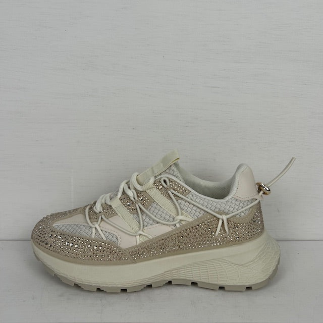 Sneakers met shiny details beige