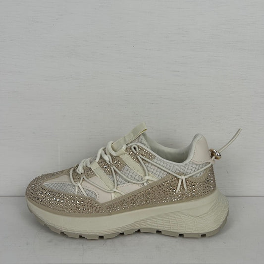 Sneakers met shiny details beige