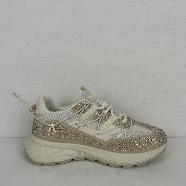 Sneakers met shiny details beige