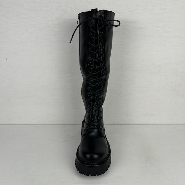 Hoge leatherlook laarzen met veters zwart