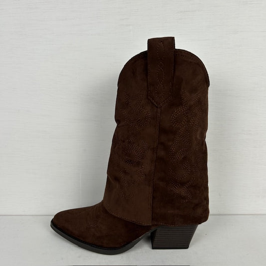 Suèdine cowboylaarsjes met trendy flap bruin