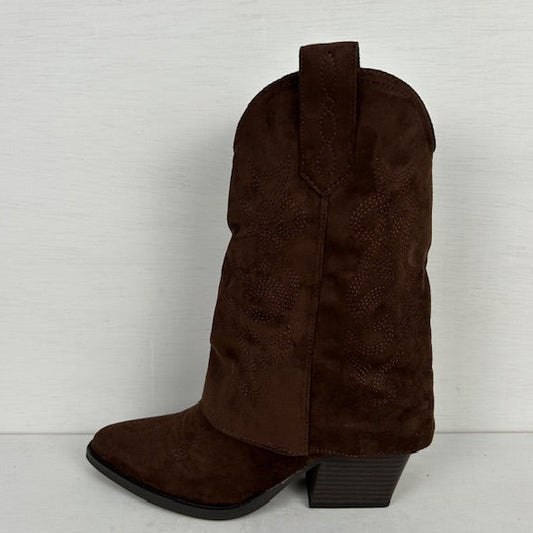 Suèdine cowboylaarsjes met trendy flap bruin