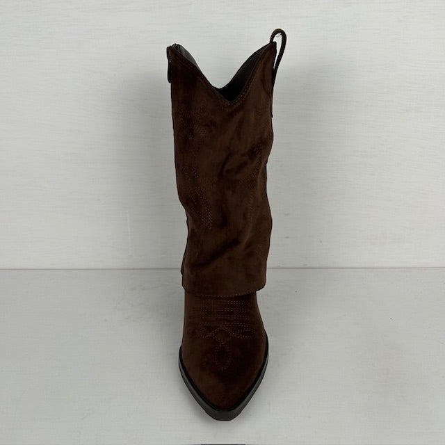 Suèdine cowboylaarsjes met trendy flap bruin