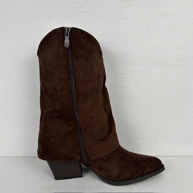 Suèdine cowboylaarsjes met trendy flap bruin
