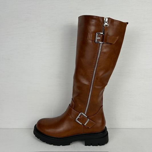 Leatherlook laarzen met leuke afwerking camel