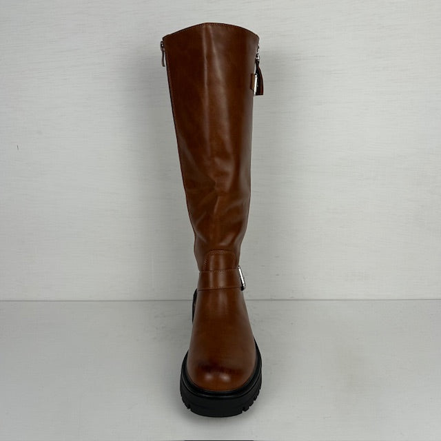 Leatherlook laarzen met leuke afwerking camel