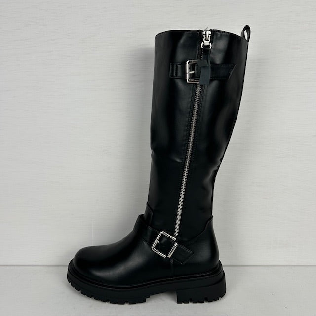 Leatherlook laarzen met leuke afwerking zwart