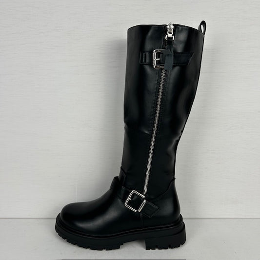 Leatherlook laarzen met leuke afwerking zwart