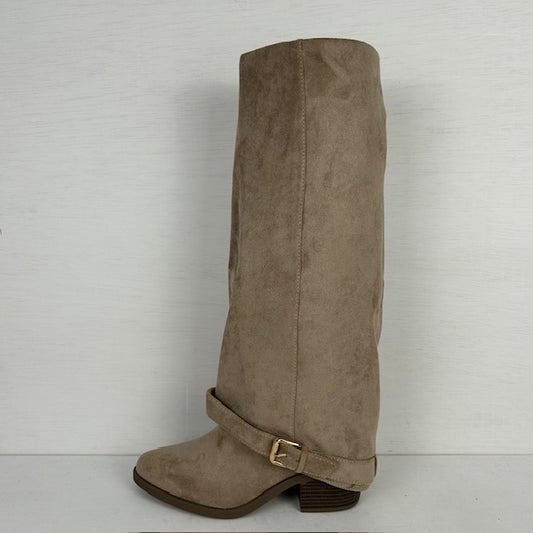Hoge suèdine cowboylaarzen met leuke flap taupe