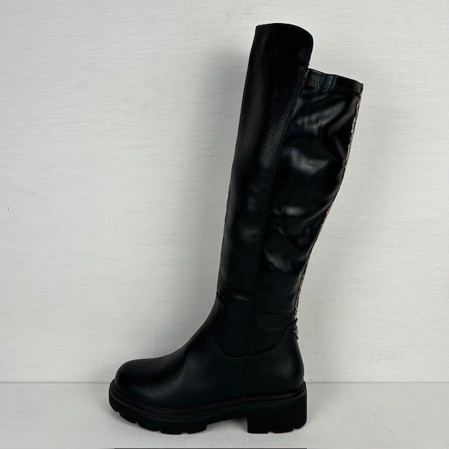 Hoge leatherlook laarzen met panter details zwart