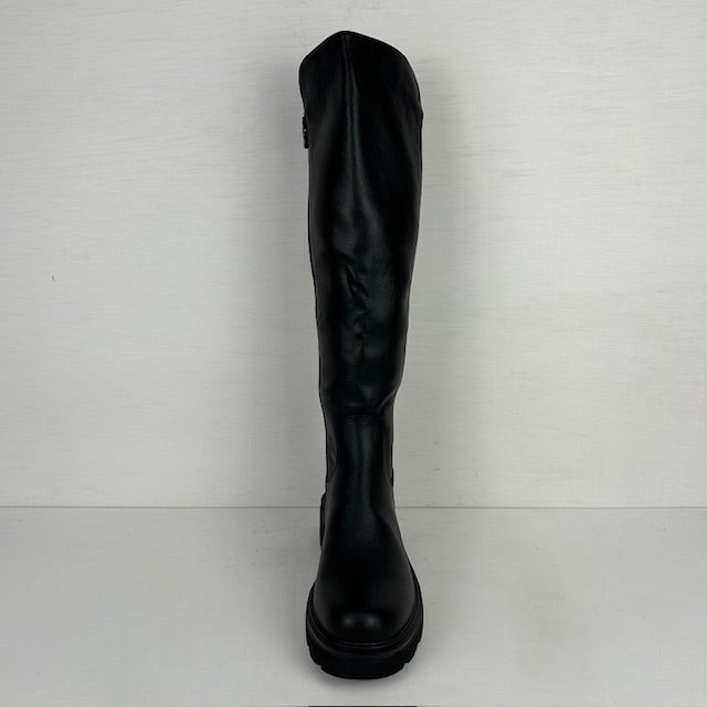 Hoge leatherlook laarzen met panter details zwart