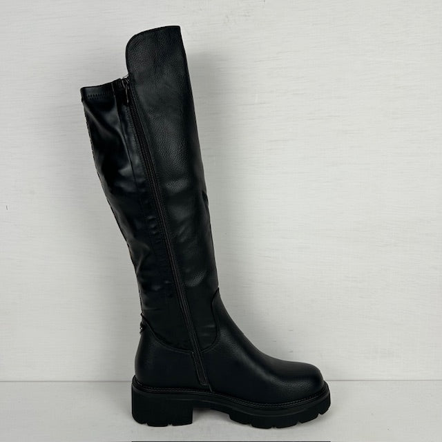 Hoge leatherlook laarzen met panter details zwart