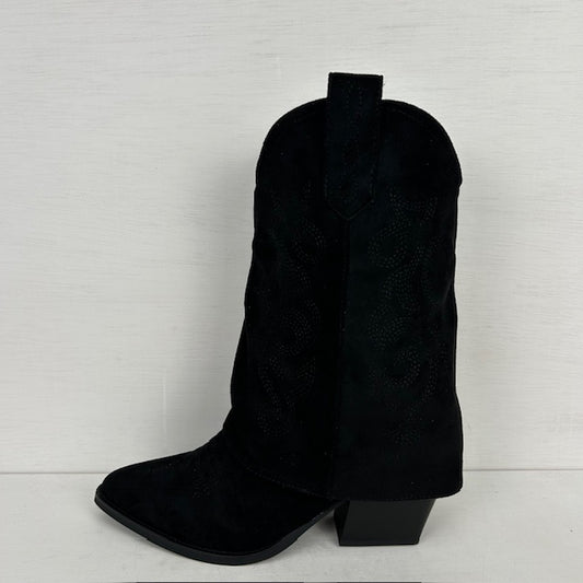 Suèdine cowboylaarsjes met trendy flap zwart