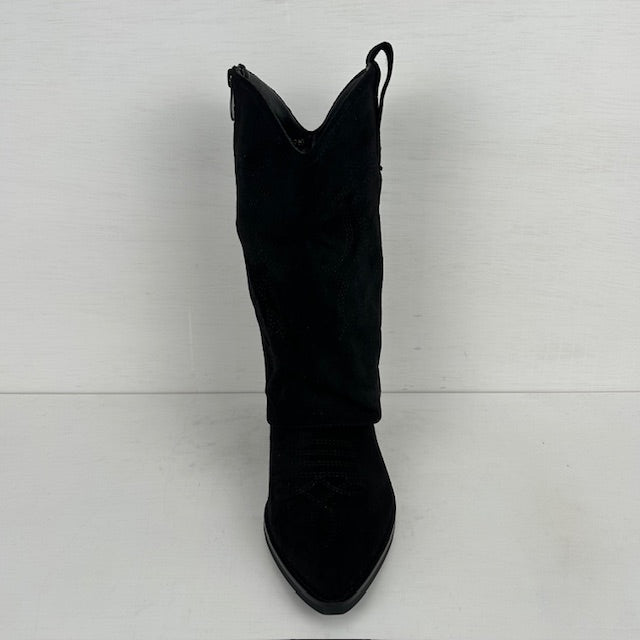 Suèdine cowboylaarsjes met trendy flap zwart