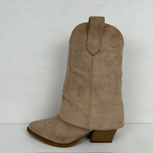 Suèdine cowboylaarsjes met trendy flap khaki