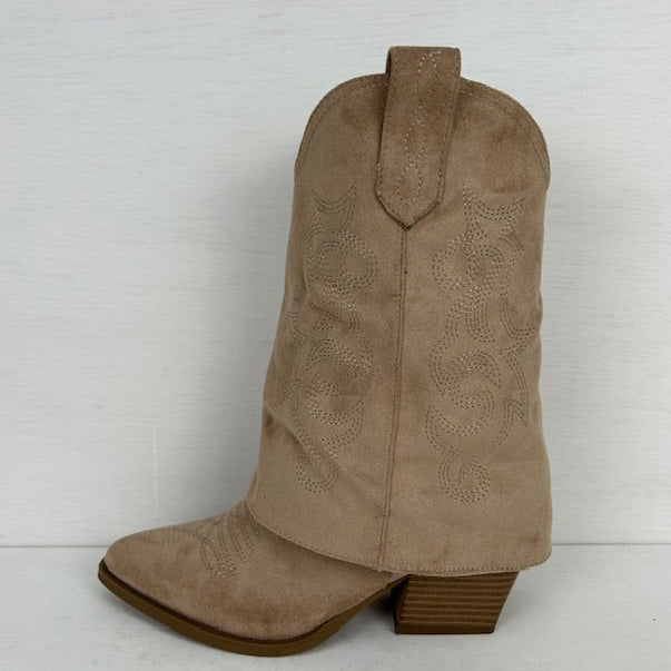 Suèdine cowboylaarsjes met trendy flap khaki