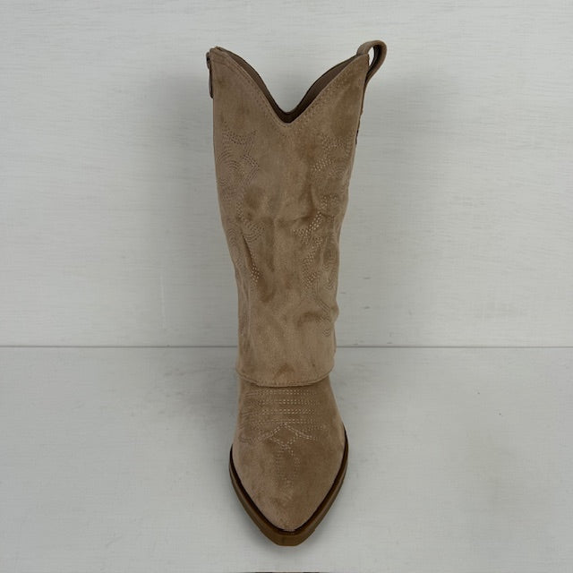Suèdine cowboylaarsjes met trendy flap khaki