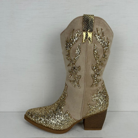 Suèdine cowboylaarzen met glitters goud
