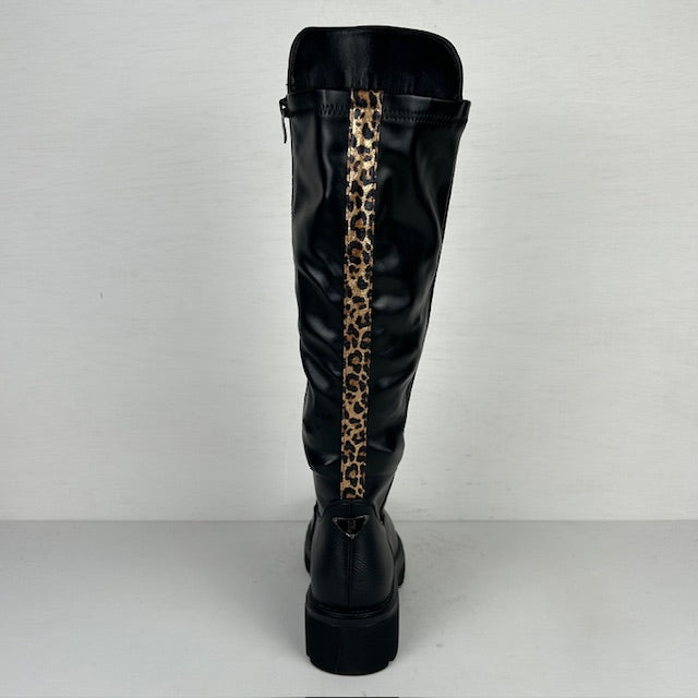 Hoge leatherlook laarzen met panter details zwart