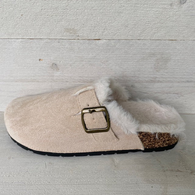 Furry instap pantoffels beige