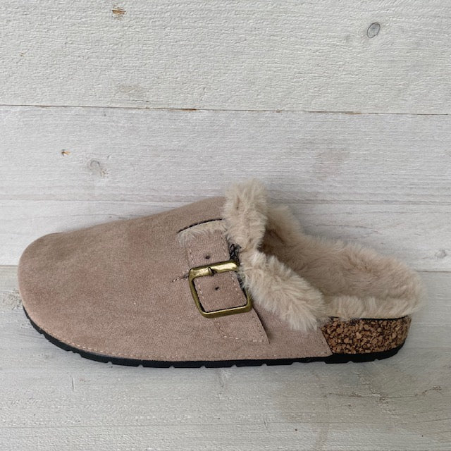 Furry instap pantoffels khaki