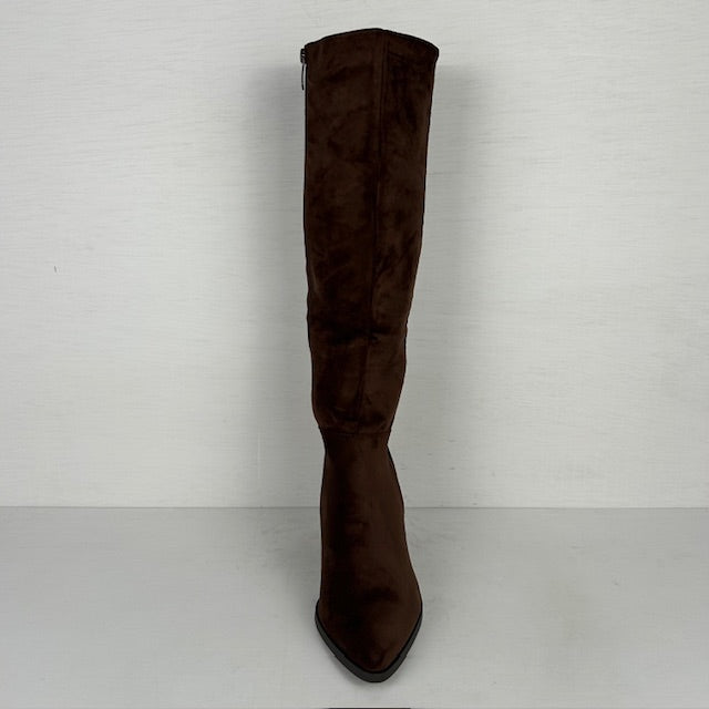 Hoge suèdine laarzen met elegante hak bruin