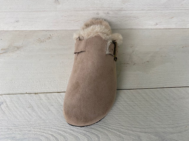 Furry instap pantoffels khaki