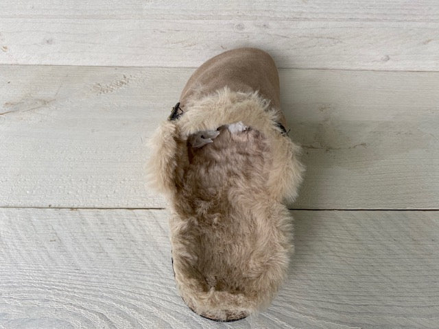 Furry instap pantoffels khaki