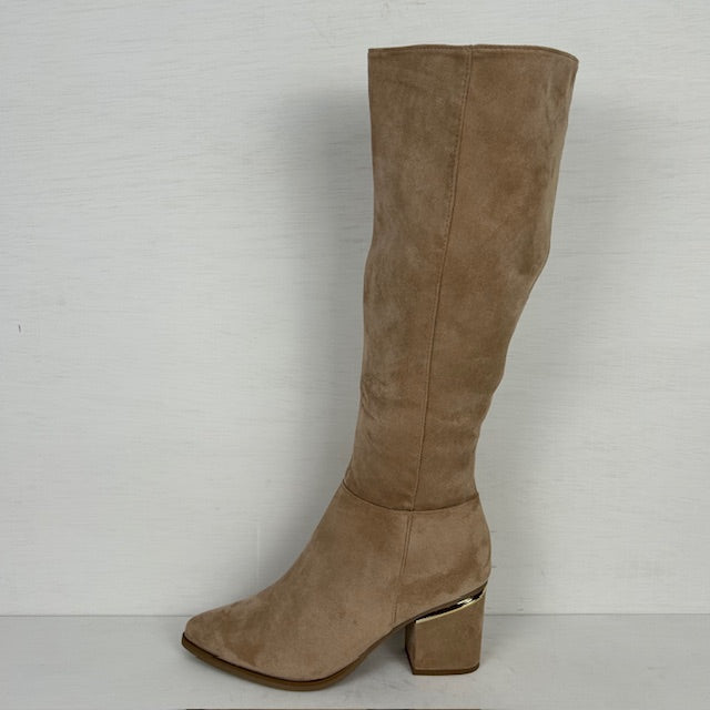 Hoge suèdine laarzen met elegante hak khaki