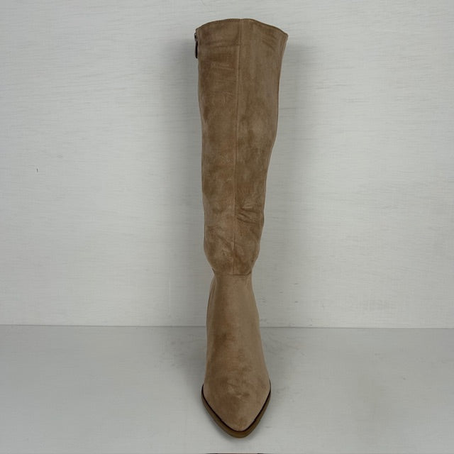 Hoge suèdine laarzen met elegante hak khaki