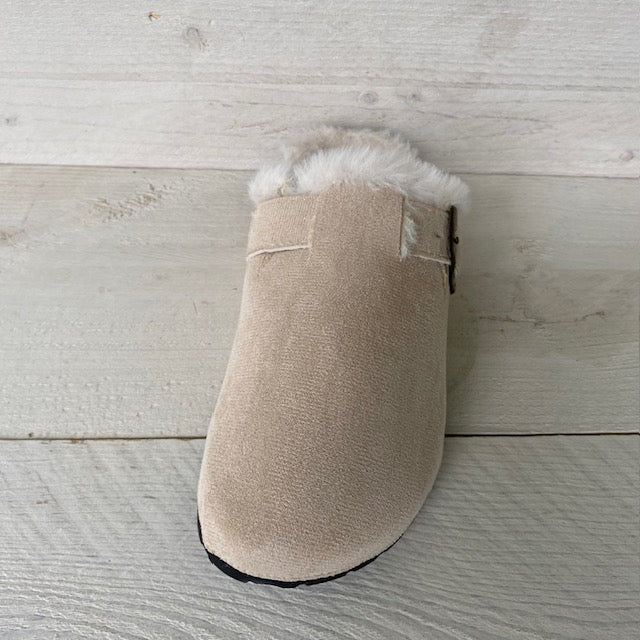 Furry instap pantoffels beige